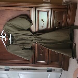 Army Green Cut Out Puff Sleeve Dress